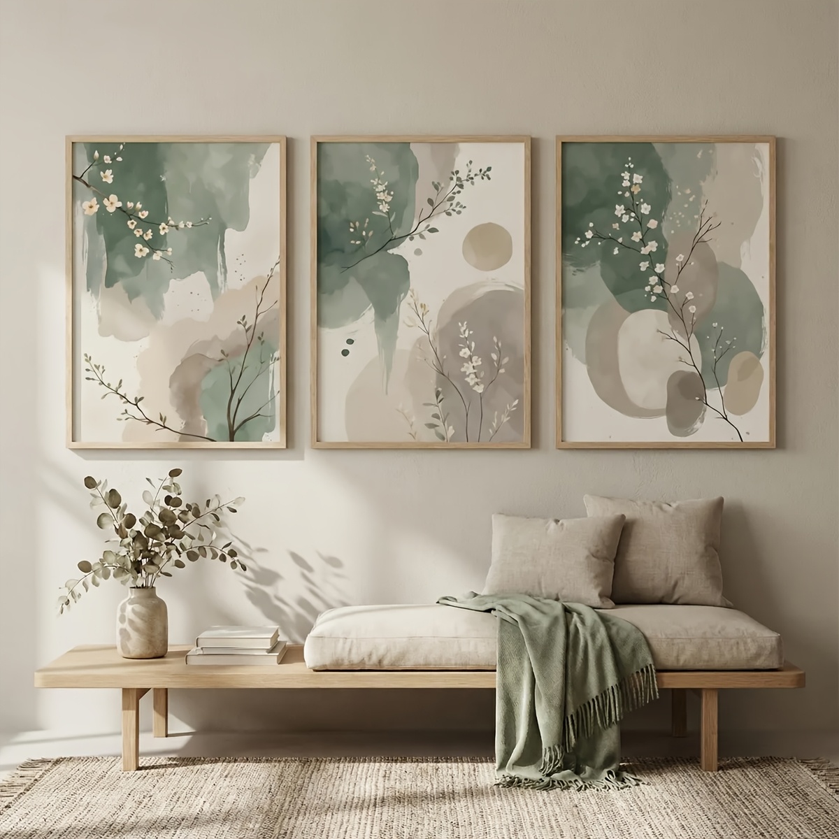 Home Office With Plants - 3pcs Japanese-Style Plant Canvas Wall Art