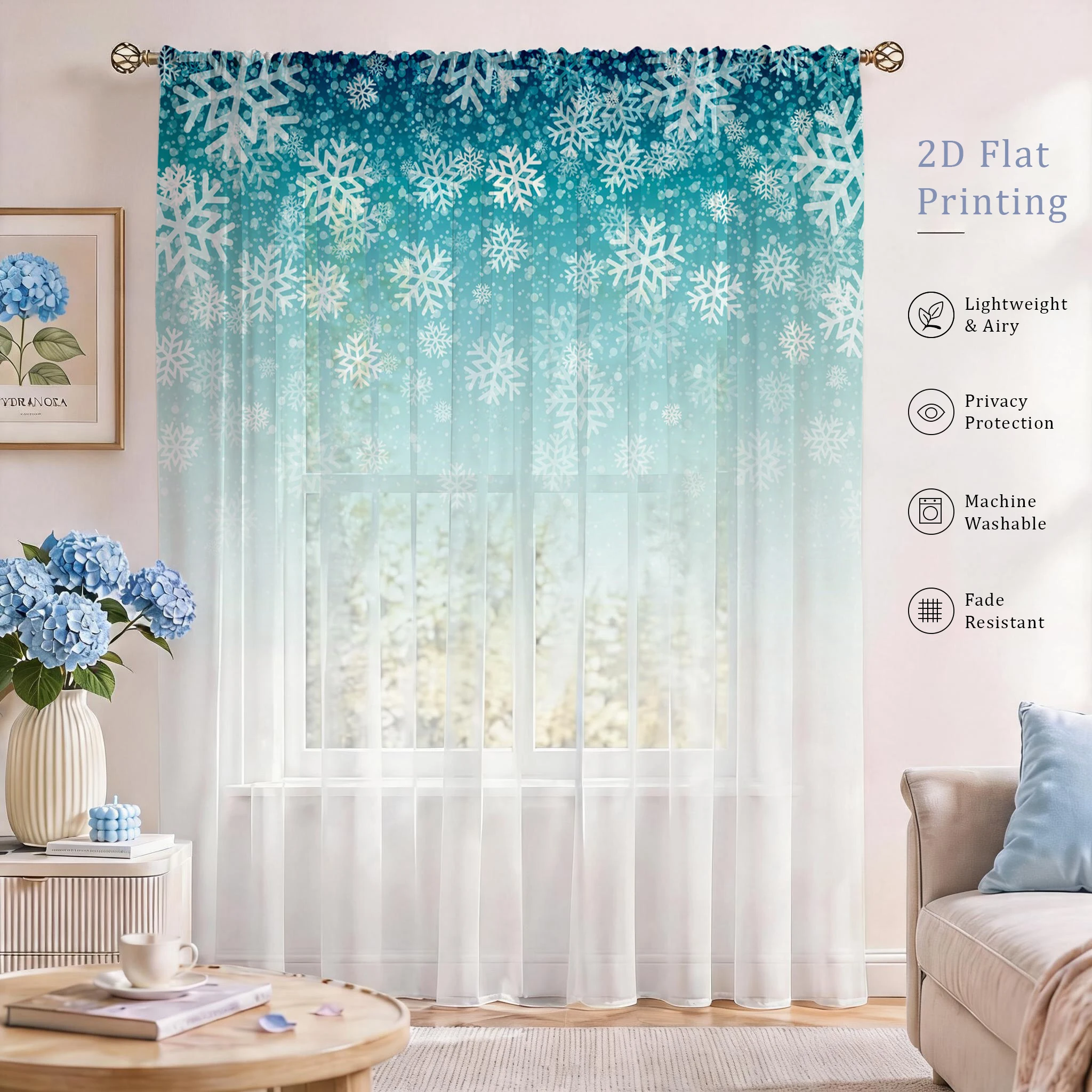 Home Office With Plants - Floral Gradient Sheer Curtain, Good Quality