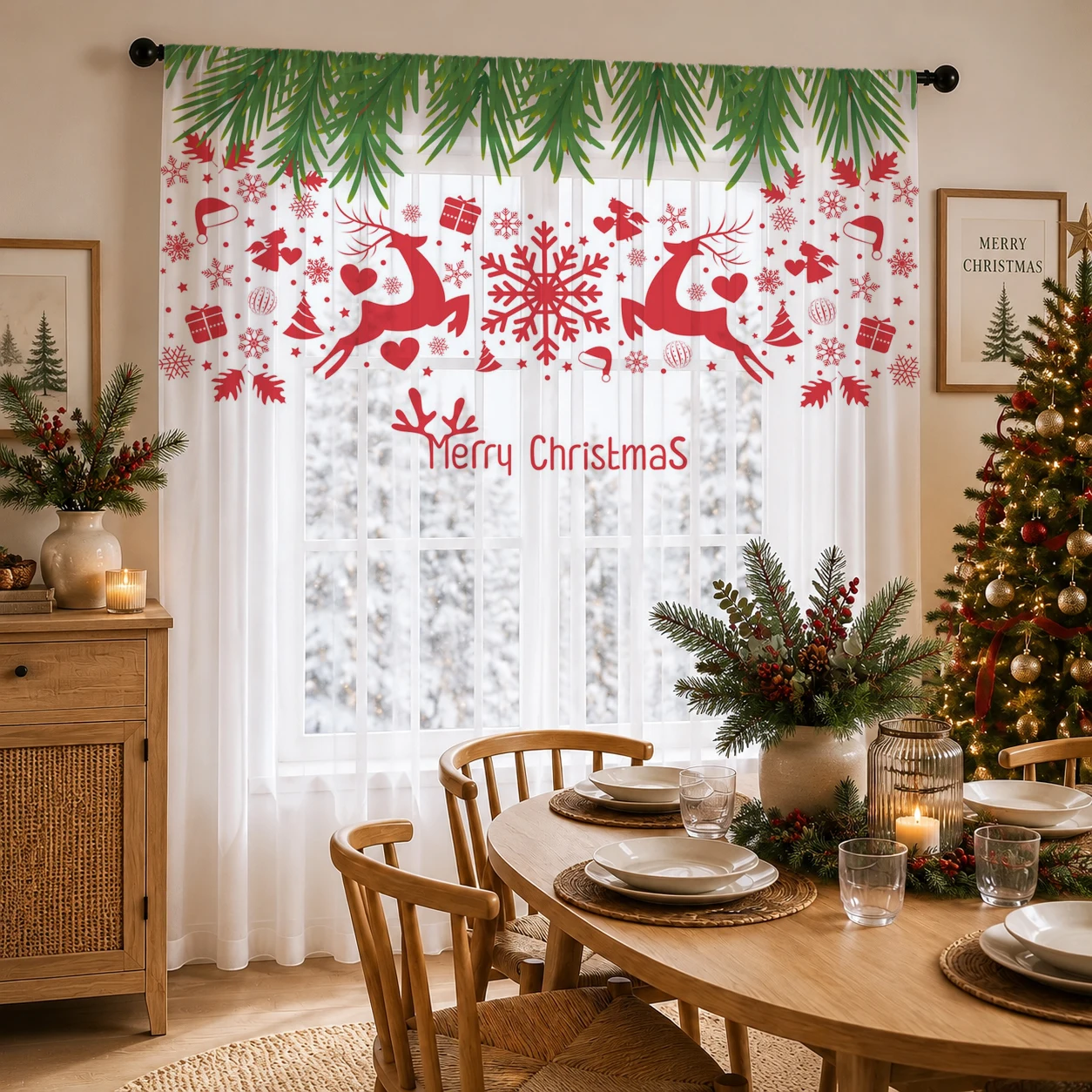Home Office With Plants - Christmas Gradient Sheer Curtain, Good Quality