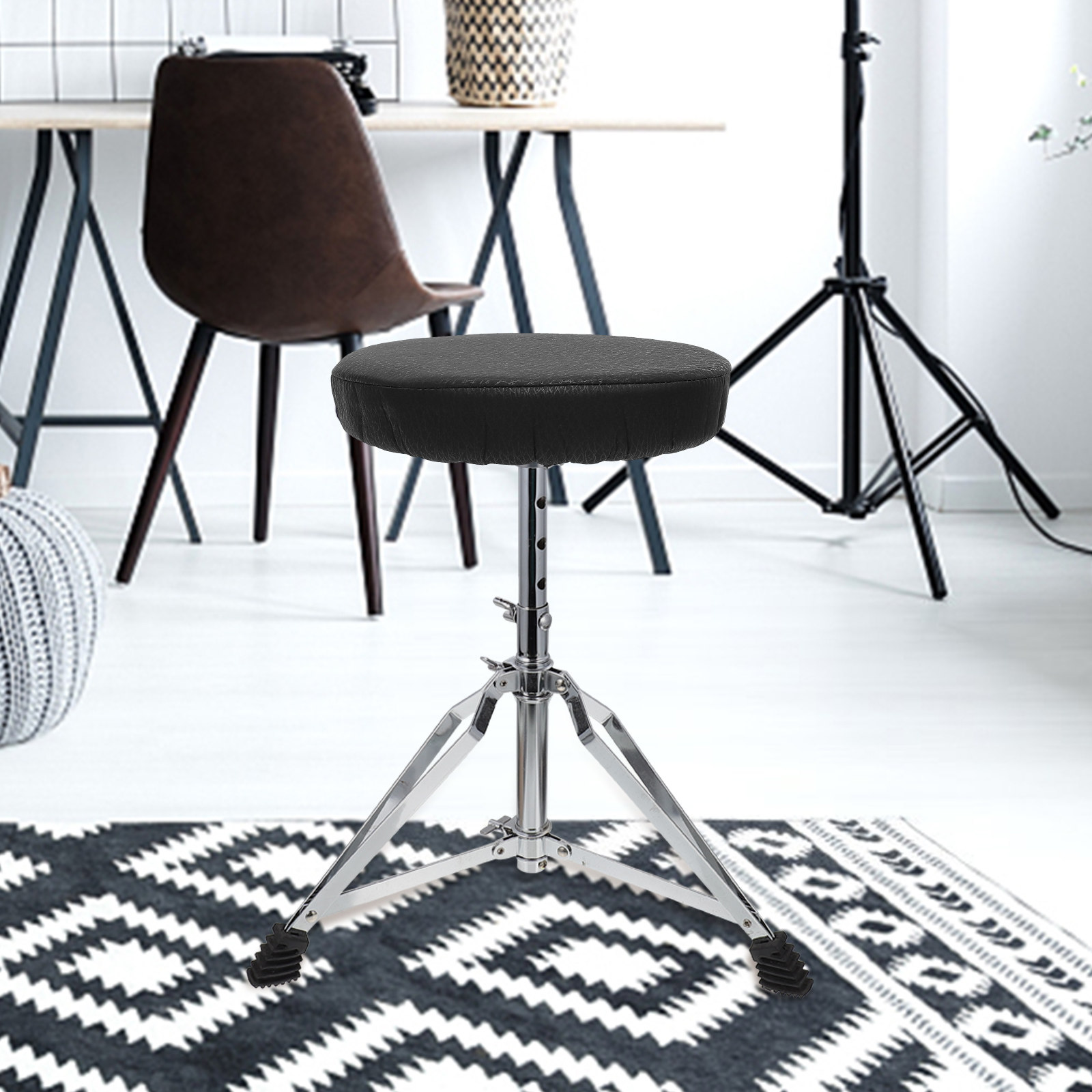 Home Office With Sofa - Elastic Thick Black Round Stool Cover