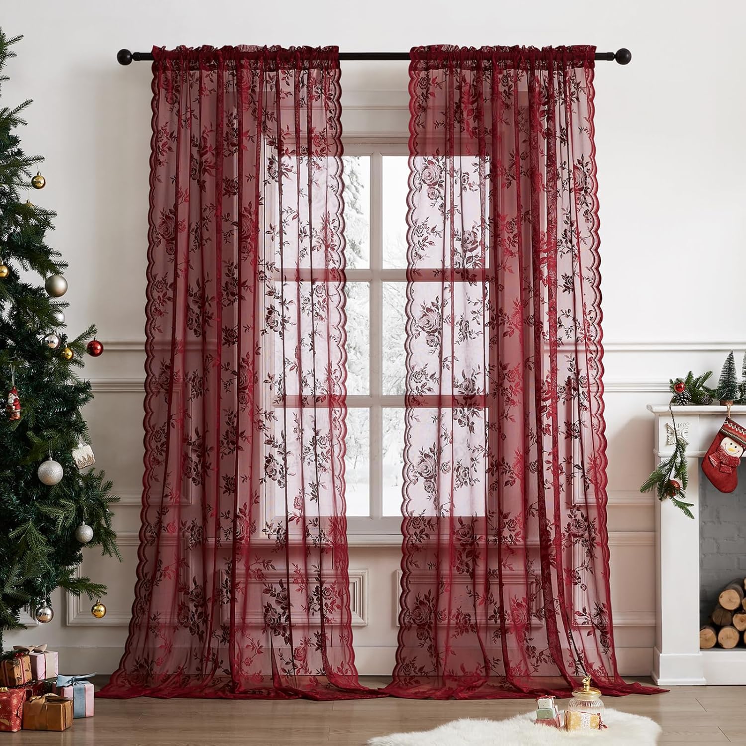 Home Office Rate - 1 pc Burgundy Lace Curtains 45