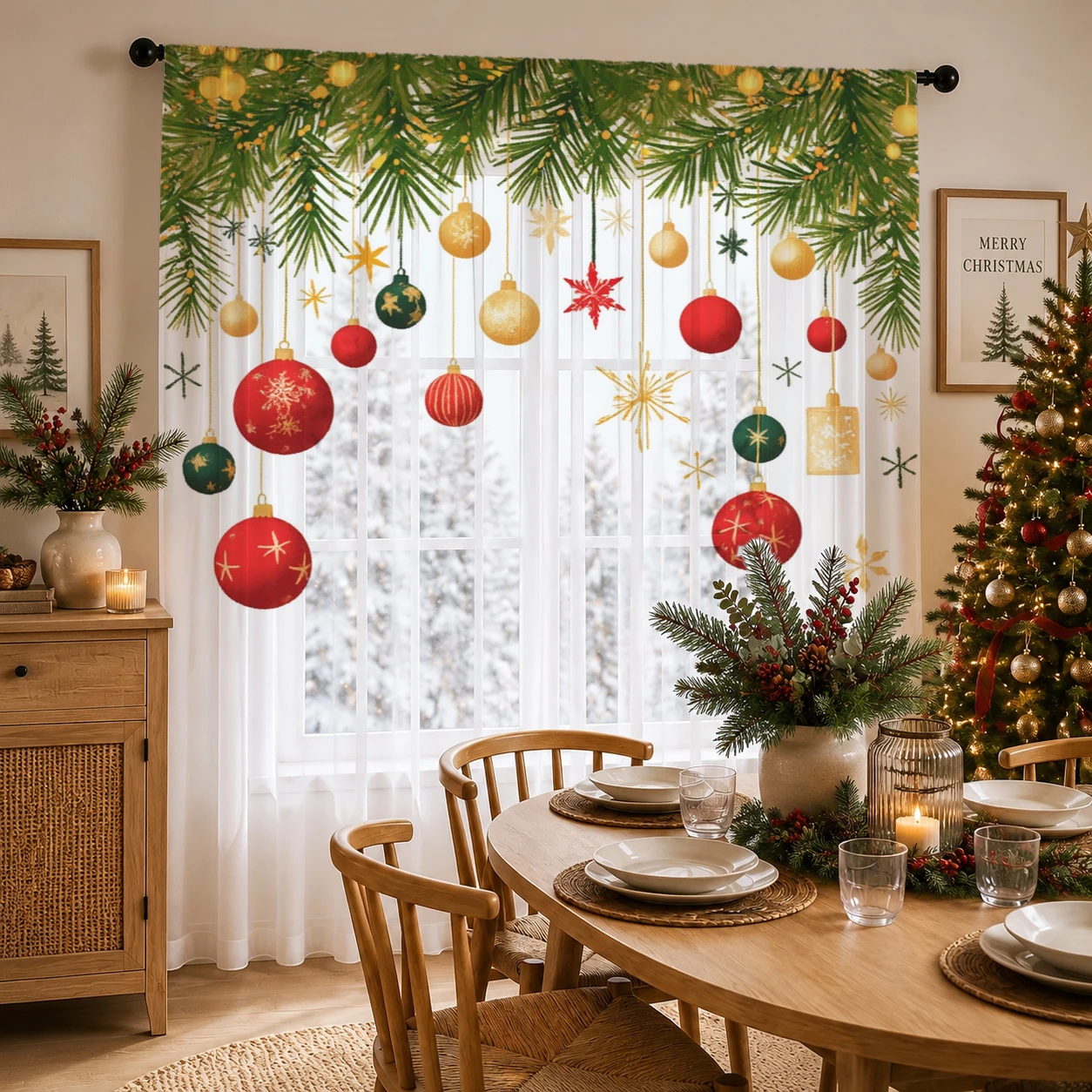 Home Office With Plants - Christmas Gradient Sheer Curtain, Good Quality