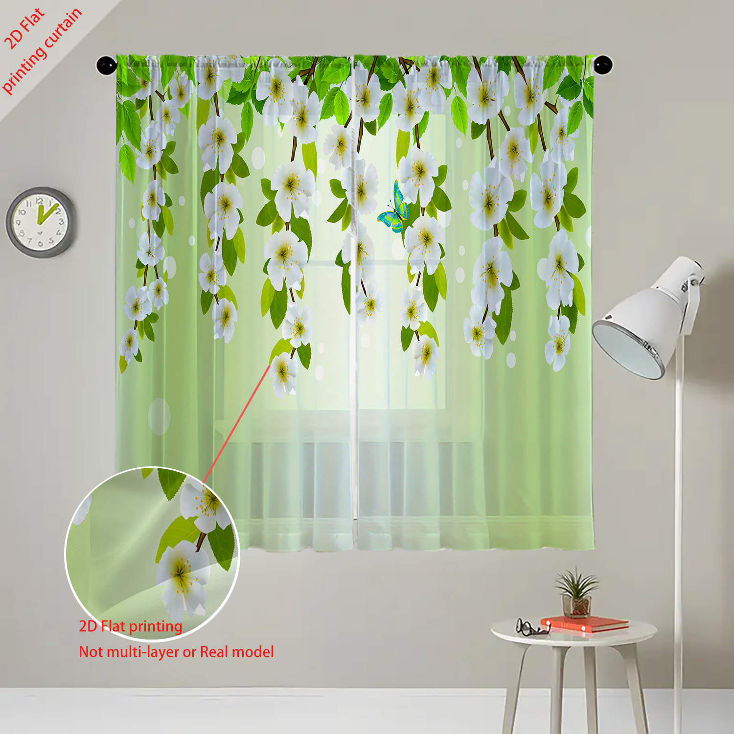 Printed transparent gauze curt - Home Office With Plants recension och pris