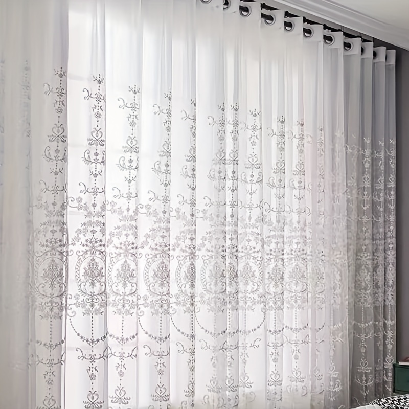 1pc White Embroidered Sheer Cu - Home Office Rate recension och pris