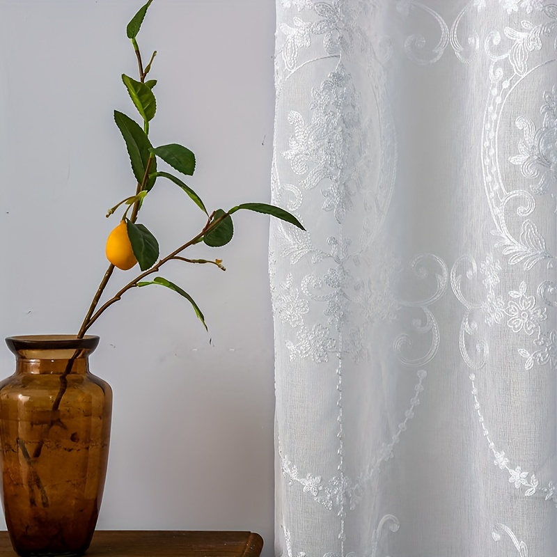 1pc White Embroidered Sheer Cu - Home Office Rate recension och pris