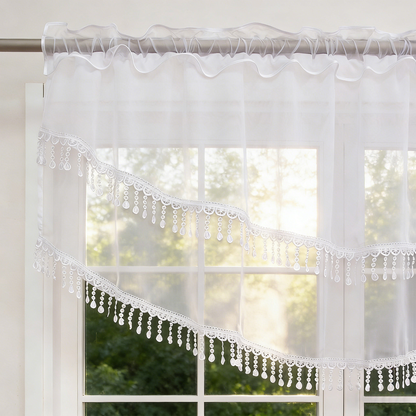 2PCS White Lace Beaded Tassel  - Home Office Rate recension och pris