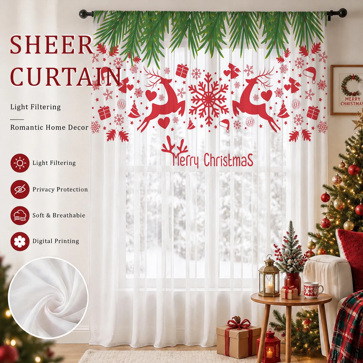 Christmas Gradient Sheer Curta - Home Office With Plants recension och pris