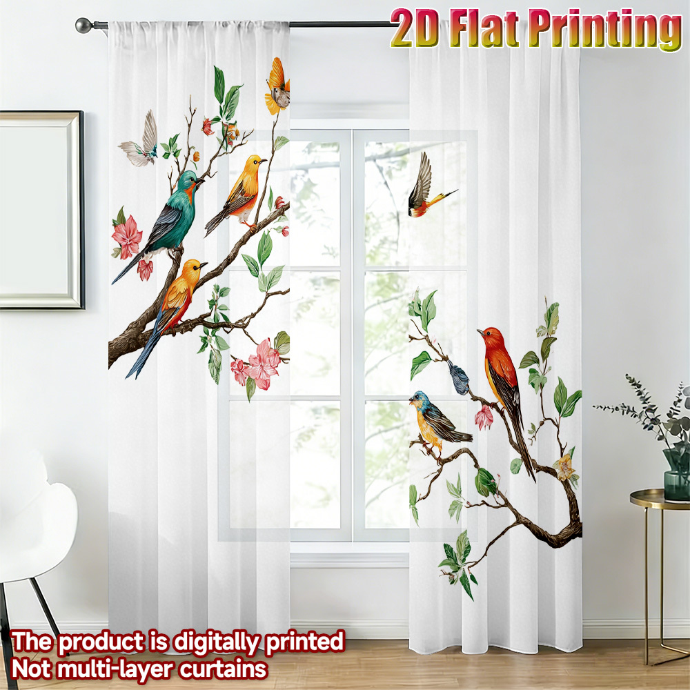 2PCS Colorful Bird Sheer Curta - Home Office With Plants recension och pris