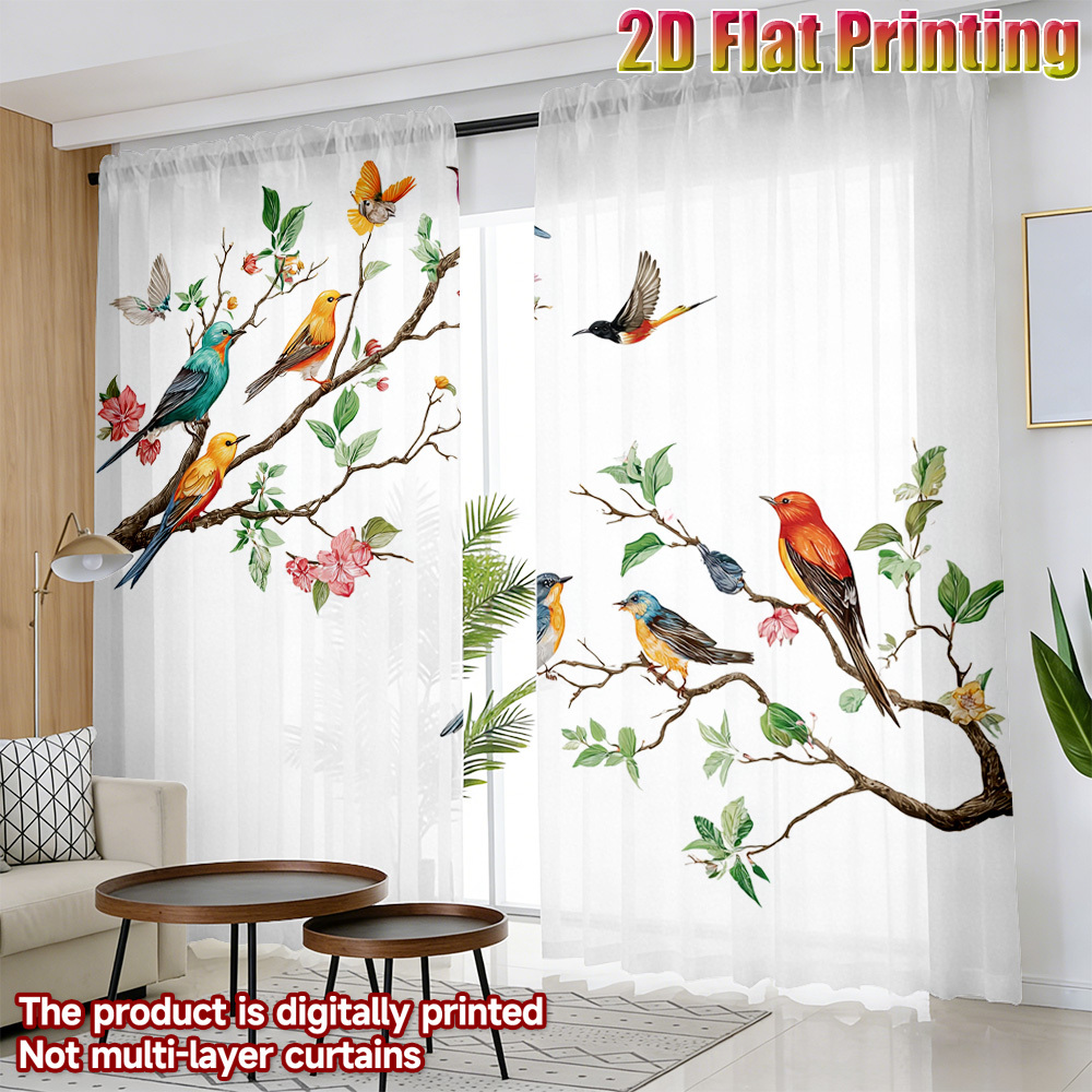 2PCS Colorful Bird Sheer Curta - Home Office With Plants recension och pris