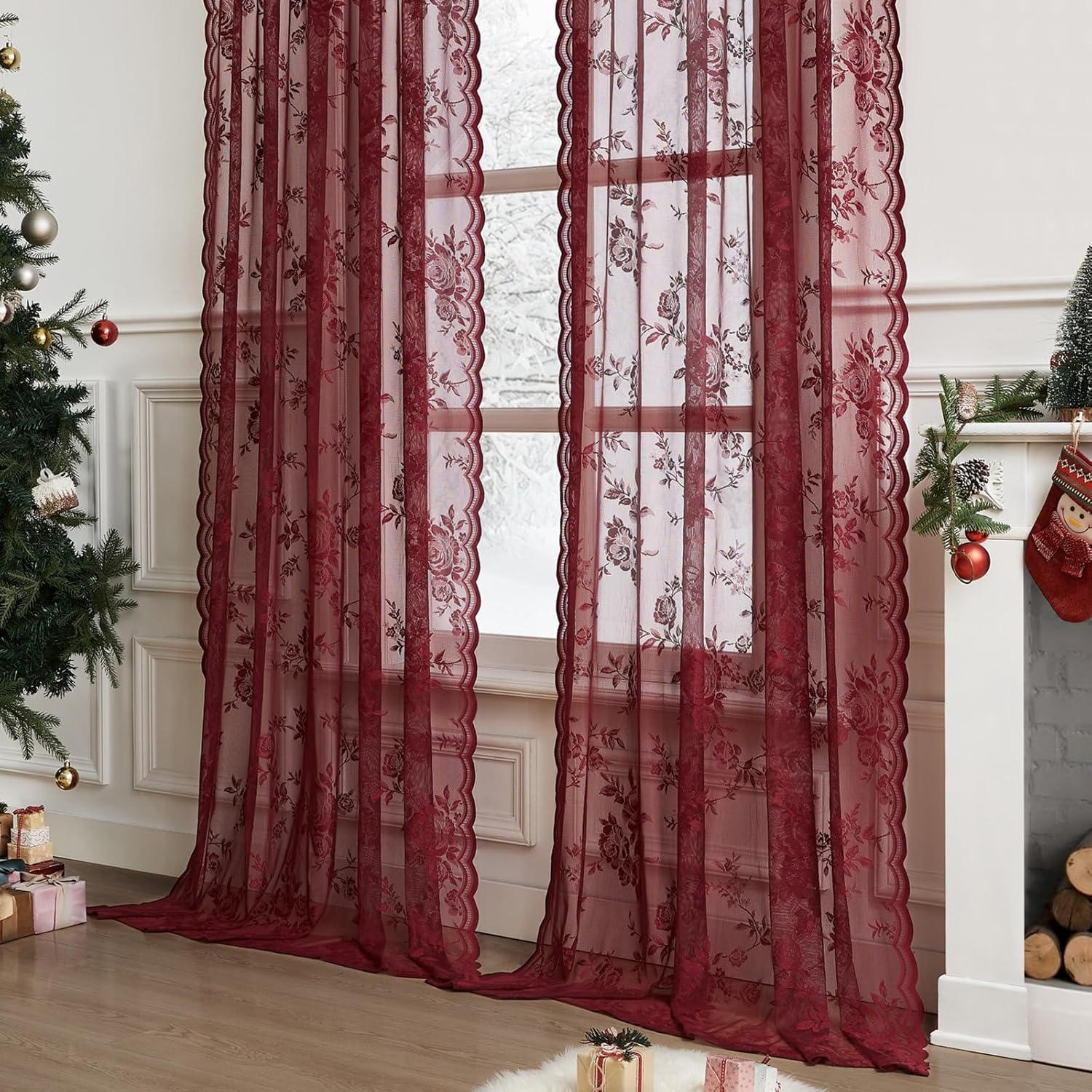 1 pc Burgundy Lace Curtains 45 - Home Office Rate recension och pris