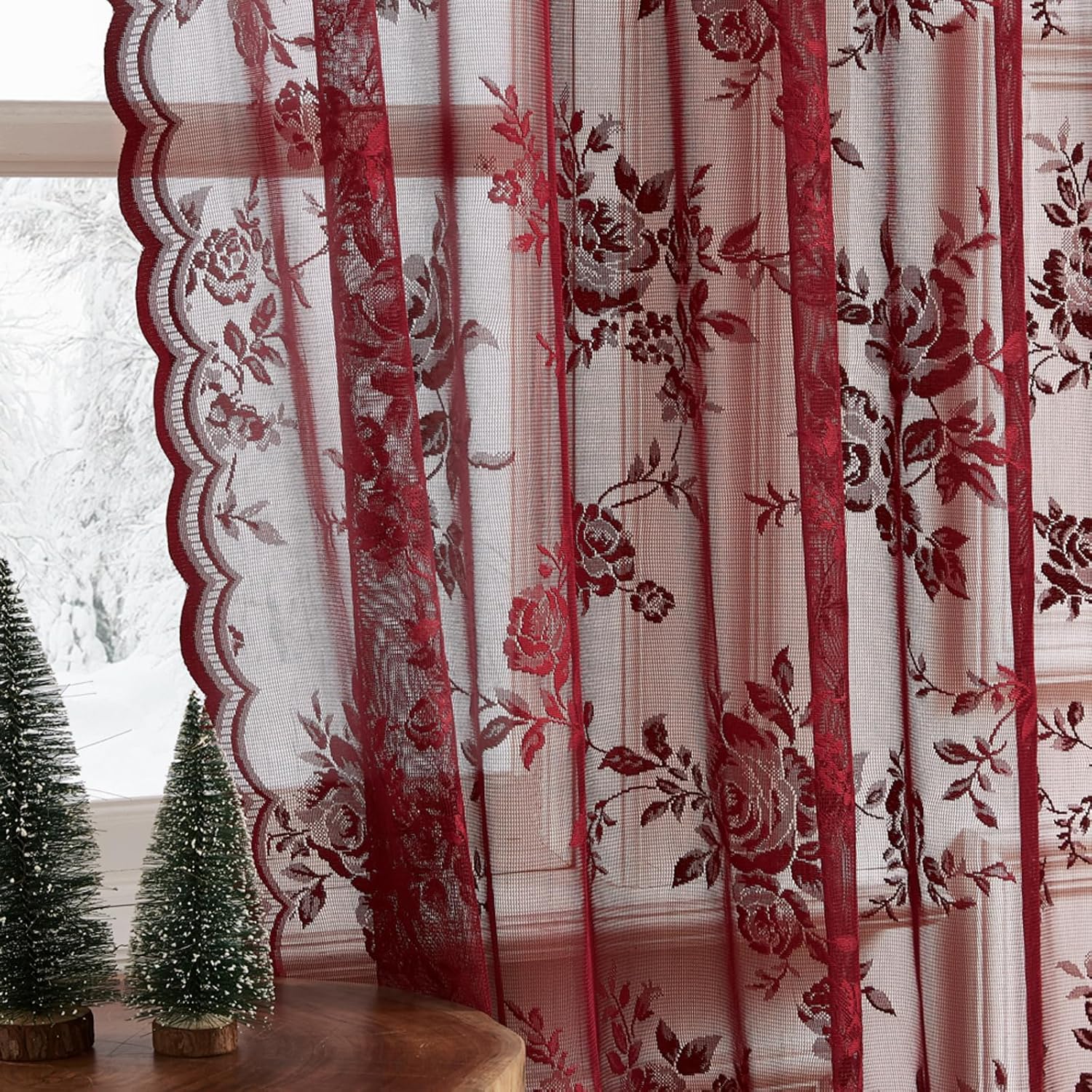 1 pc Burgundy Lace Curtains 45 - Home Office Rate recension och pris