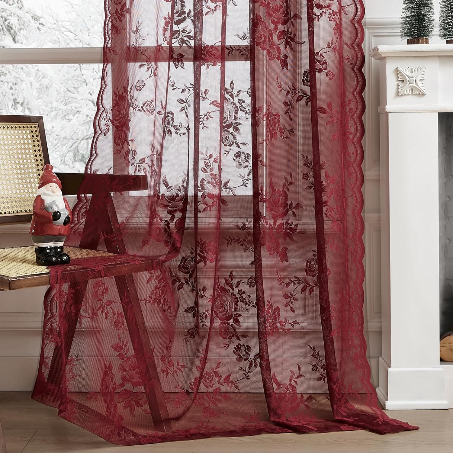 1 pc Burgundy Lace Curtains 45 - Home Office Rate recension och pris
