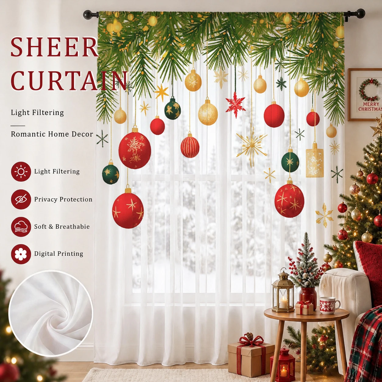 Christmas Gradient Sheer Curta - Home Office With Plants recension och pris